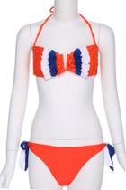 Romwe Romwe Dual-tone Gold U Embellished Red Bikini