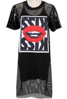 Romwe Kiss Lip Print Hollow Two Pieces Black Dress