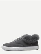Romwe Grey Suede Fur Cuff Rubber Sole Flats