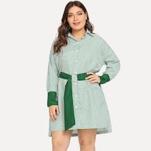 Romwe Plus Striped Shirt Dress With Belt