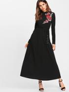 Romwe Rose Applique Hijab Long Dress With Tasseled Belt