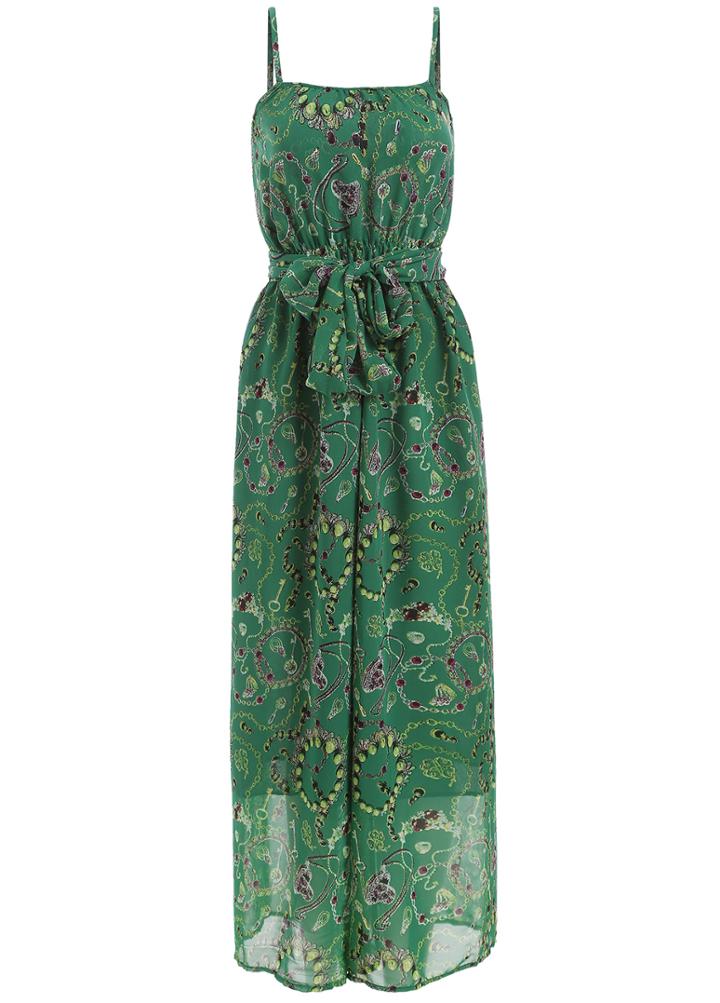 Romwe Spaghetti Strap Gemstone Print Chiffon Jumpsuit