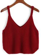 Romwe V Neck Knit Red Cami Top