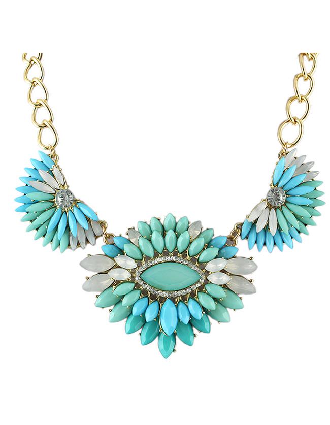Romwe Fashion Style Blue Rhinestone Women Statement Shourouk Necklace