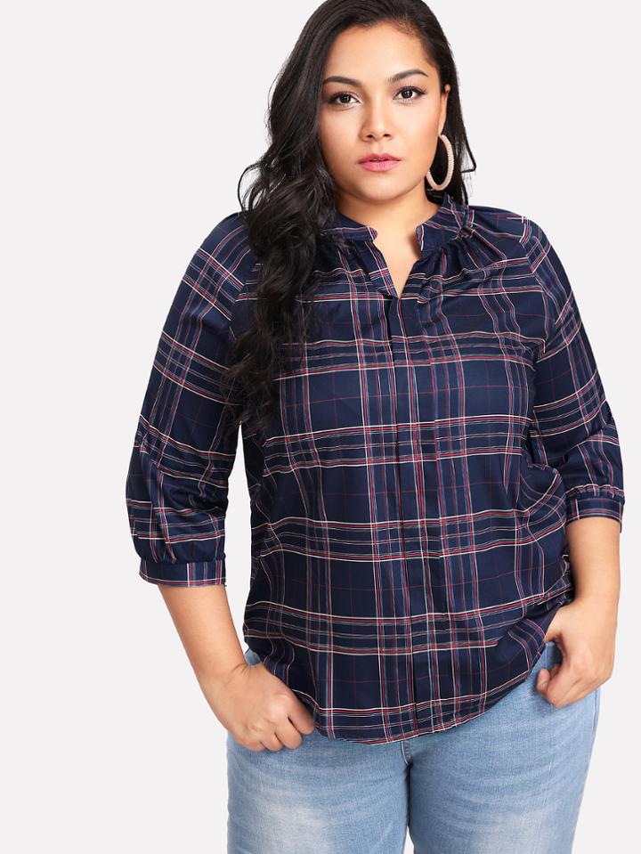 Romwe V Neck Cut Checked Top