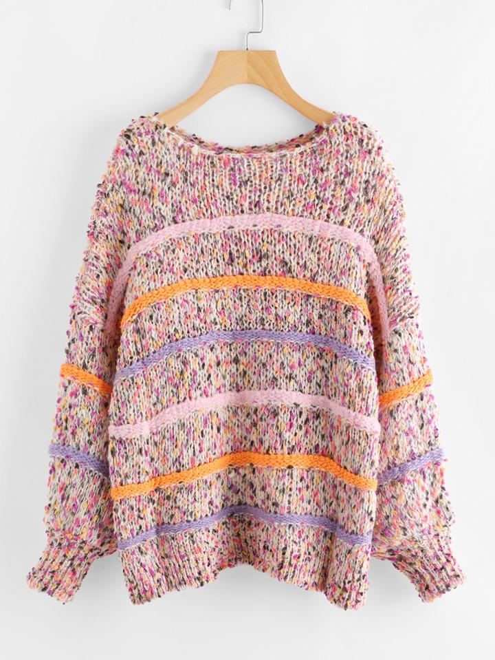 Romwe Striped Flecked Knit Jumper