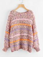 Romwe Striped Flecked Knit Jumper