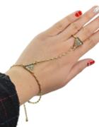 Romwe Rhinestone Chain Link Bracelet With Ring