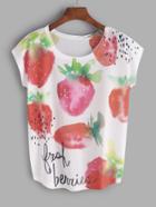 Romwe White Strawberry Print T-shirt