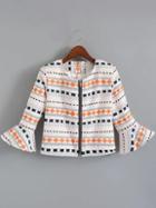 Romwe Multicolor Bell Sleeve Zipper Crop Jacket