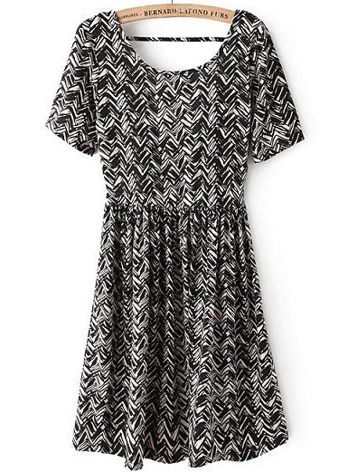 Romwe Black Short Sleeve Zigzag Backless Dress