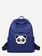 Romwe Blue Pixel Panda Print Nylon Backpack