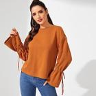 Romwe Knot Bell Sleeve Solid Pullover