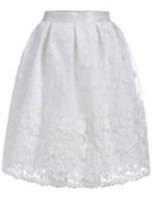 Romwe Flower Embroidered With Zipper Organza White Skirt
