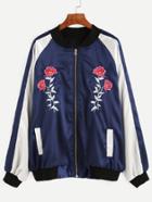 Romwe Blue Embroidery Jacket