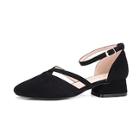 Romwe Ankle Strap Square Toe Suede Flats