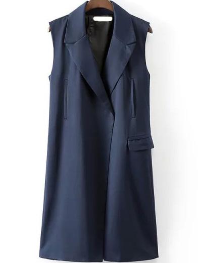 Romwe Lapel Slim Back Pocket Vest