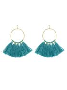 Romwe Blue Ethnic Style Bohemian Earrings Gold-color Circle With Colorful Long Tassel