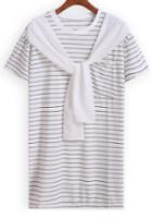 Romwe With Pocket Striped White T-shirt