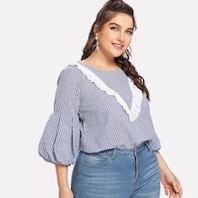 Romwe Plus Plaid Ruffle Blouse