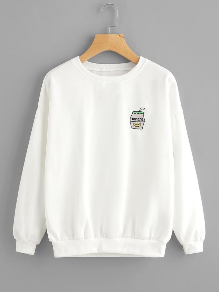 Romwe Banana Drink Embroidered Sweatshirt
