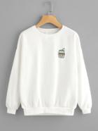 Romwe Banana Drink Embroidered Sweatshirt