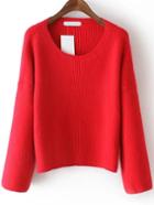 Romwe Women Long Sleeve Red Sweater