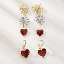 Romwe Sun Star & Heart Stud Earrings 4pairs