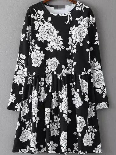 Romwe Flower Print Shift Dress