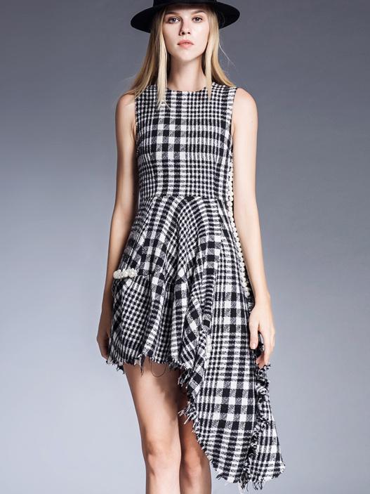 Romwe Black Round Neck Sleeveless Irregular Dress