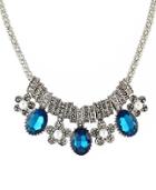 Romwe Blue Diamond Silver Flower Necklace
