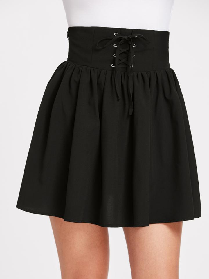 Romwe Grommet Lace Up Corset Skirt