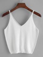 Romwe White V Neck Knitted Cami Top