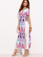 Romwe Multicolor Geometric Print Split Maxi T-shirt