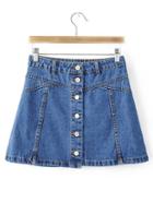 Romwe Blue Single Breasted Casule Denim Skirt