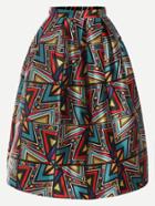 Romwe Multicolor Geometric Print Flare Skirt