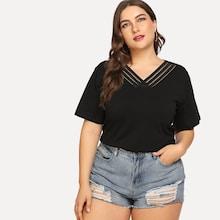 Romwe Plus Contrast Mesh Solid Tee