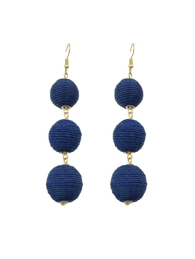 Romwe Navyblue Long Chain Ball Pattern Dangle Earrings