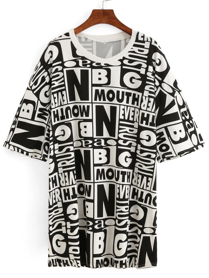 Romwe Contrast Letter Print Loose-fit Dress