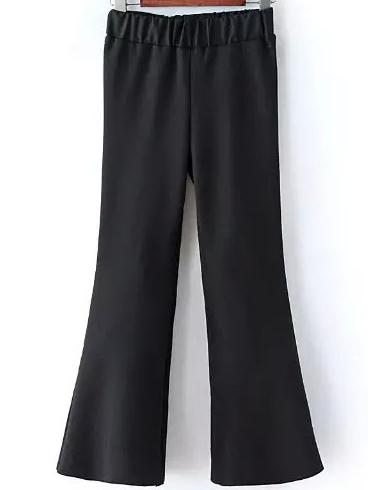 Romwe Bell Bottomed Elastic Waist Black Pant
