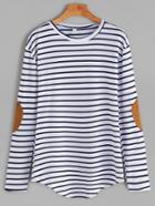 Romwe Elbow Patch Striped T-shirt