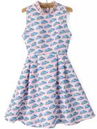 Romwe Car Print Cut Out Flare Pink Dress