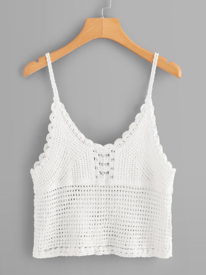 Romwe Scoop Neck Crochet Cami Top