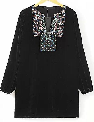 Romwe V Neck Embroidered Dress