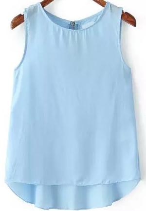 Romwe Dip Hem Back Zipper Blue Tank Top