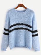Romwe Light Blue Striped Drop Shoulder Sweater
