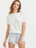 Romwe Lace Up Sleeve Hollow Out Slub Tee