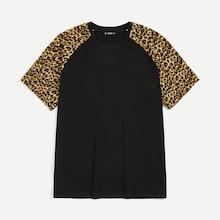 Romwe Guys Leopard Print Raglan Sleeve Tee