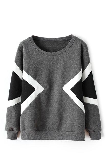 Romwe Color Block Grey Fleece Sweatshirt