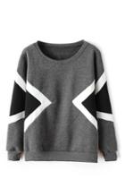 Romwe Color Block Grey Fleece Sweatshirt